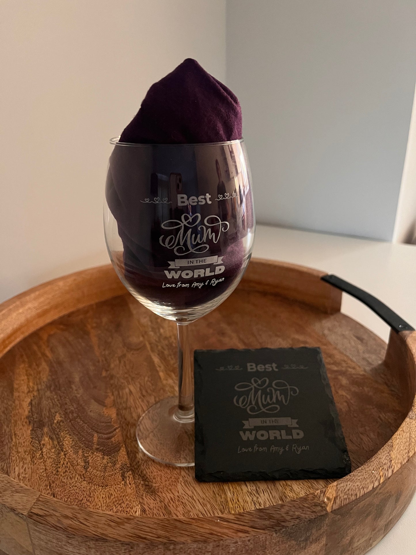 Personalised Wine Glass & Coaster Set