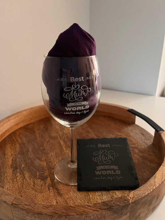 Personalised Wine Glass & Coaster Set