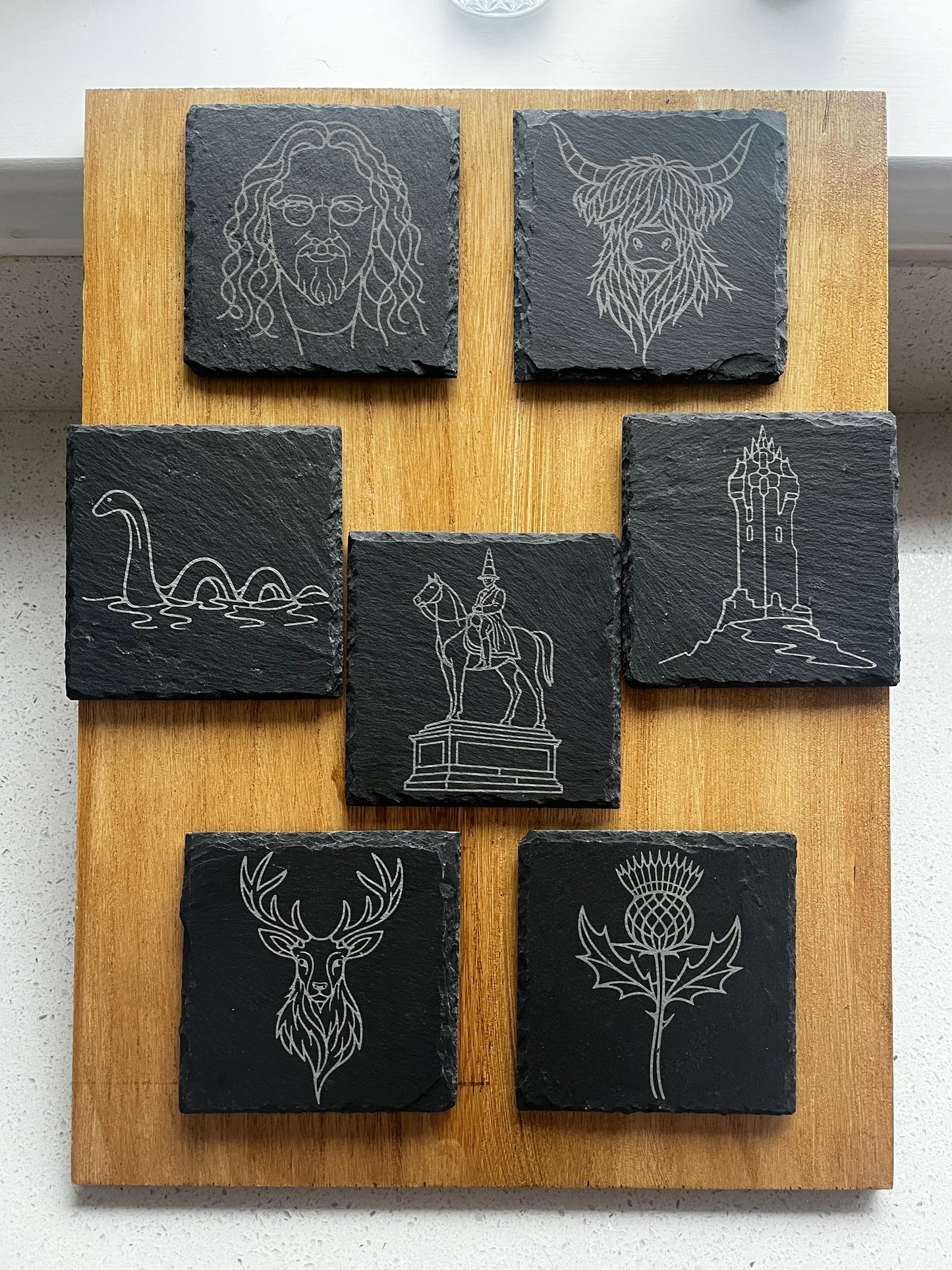 Engraved Slate Coasters - Scottish Line Art