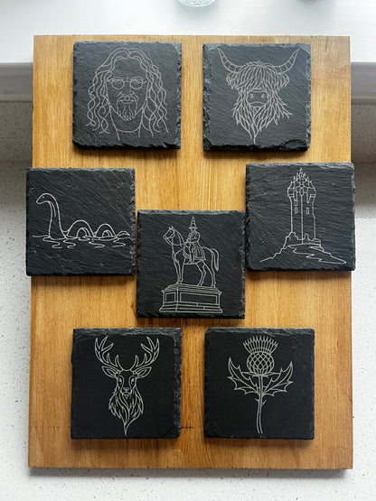 Engraved Slate Coasters - Scottish Line Art