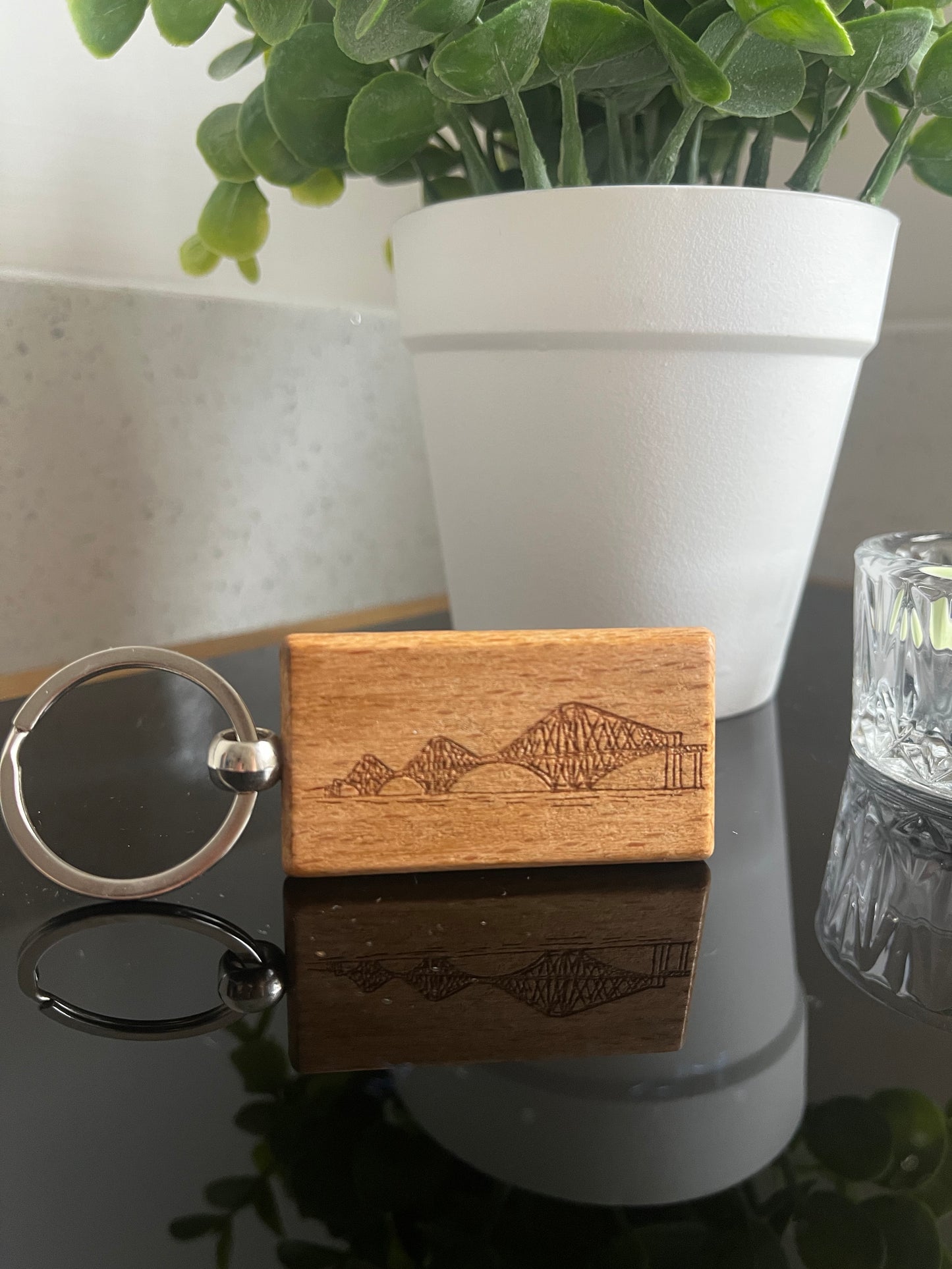 Engraved Wooden Keyrings - Scottish Line Art