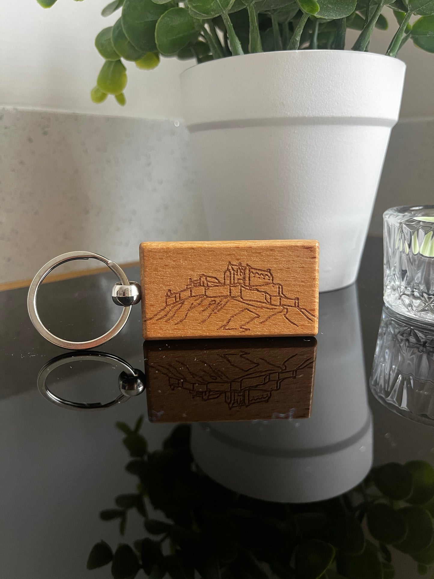 Engraved Wooden Keyrings - Scottish Line Art