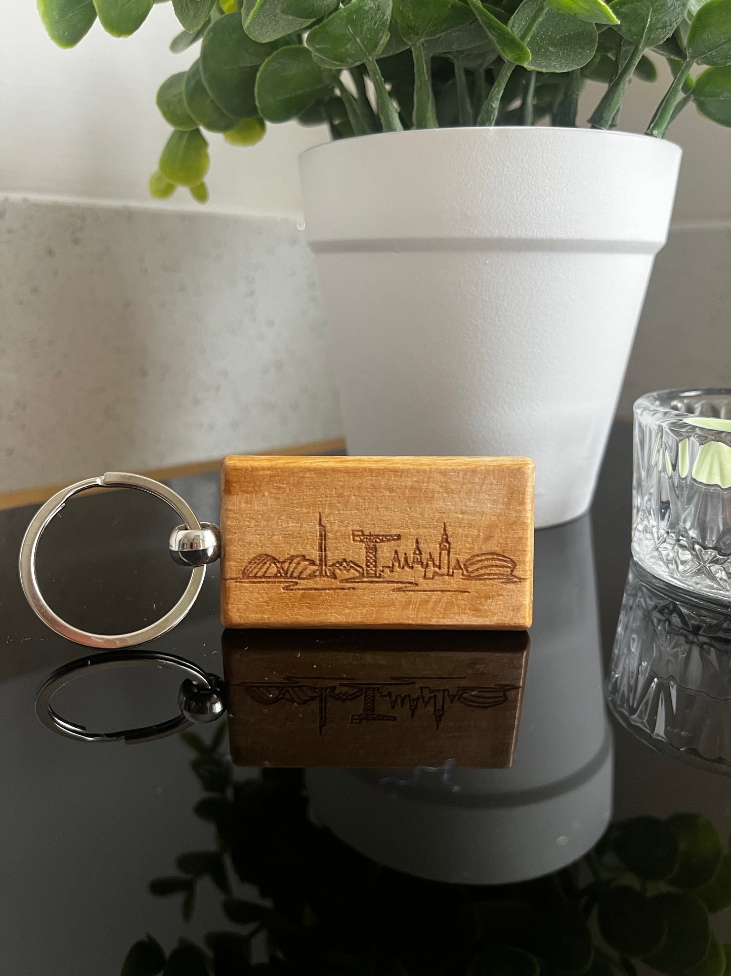 Engraved Wooden Keyrings - Scottish Line Art