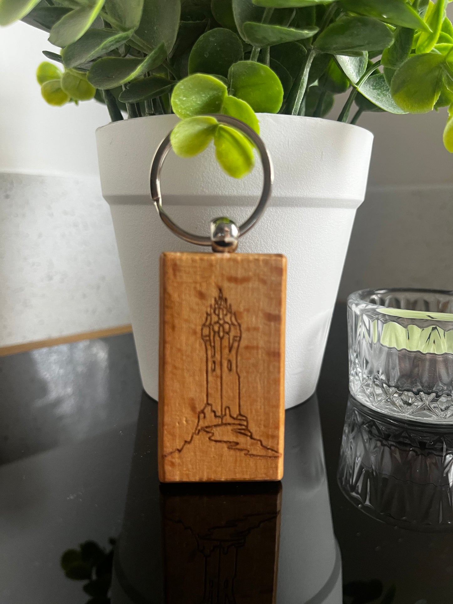 Engraved Wooden Keyrings - Scottish Line Art