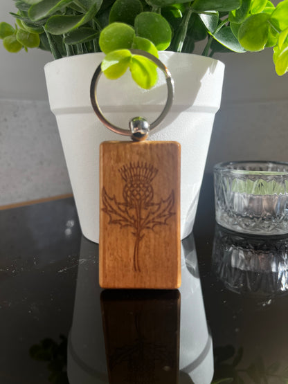 Engraved Wooden Keyrings - Scottish Line Art