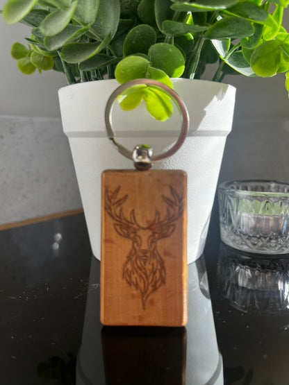 Engraved Wooden Keyrings - Scottish Line Art