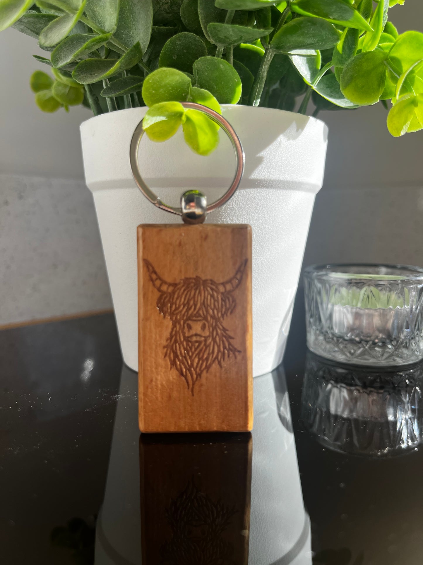 Engraved Wooden Keyrings - Scottish Line Art