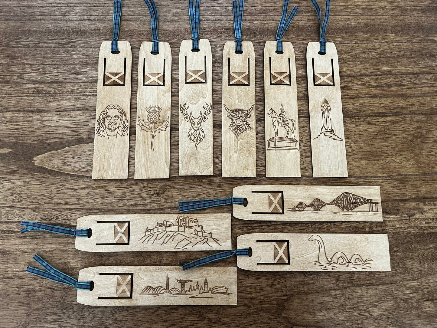 Engraved Wooden Bookmarks - Scottish Line Art