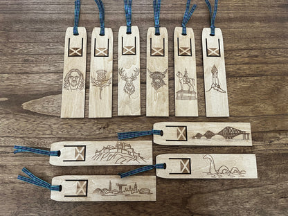 Engraved Wooden Bookmarks - Scottish Line Art